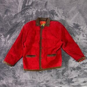Vintage Fox Run Red Quilted Suede Leather Jacket Women's M Brown Trim Snap Front